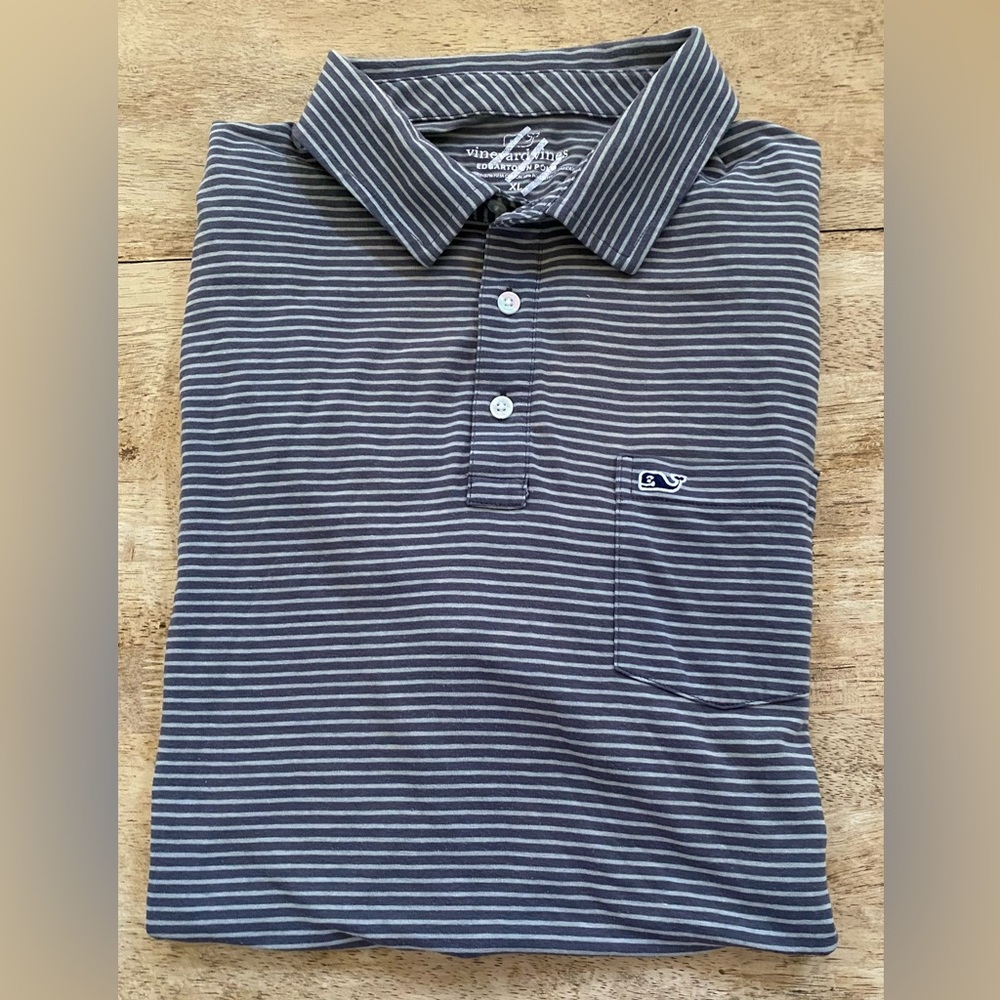 Vineyard Vines‎ Men’s XL Edgartown Gray/White Pinstripe Pocket Polo Shirt